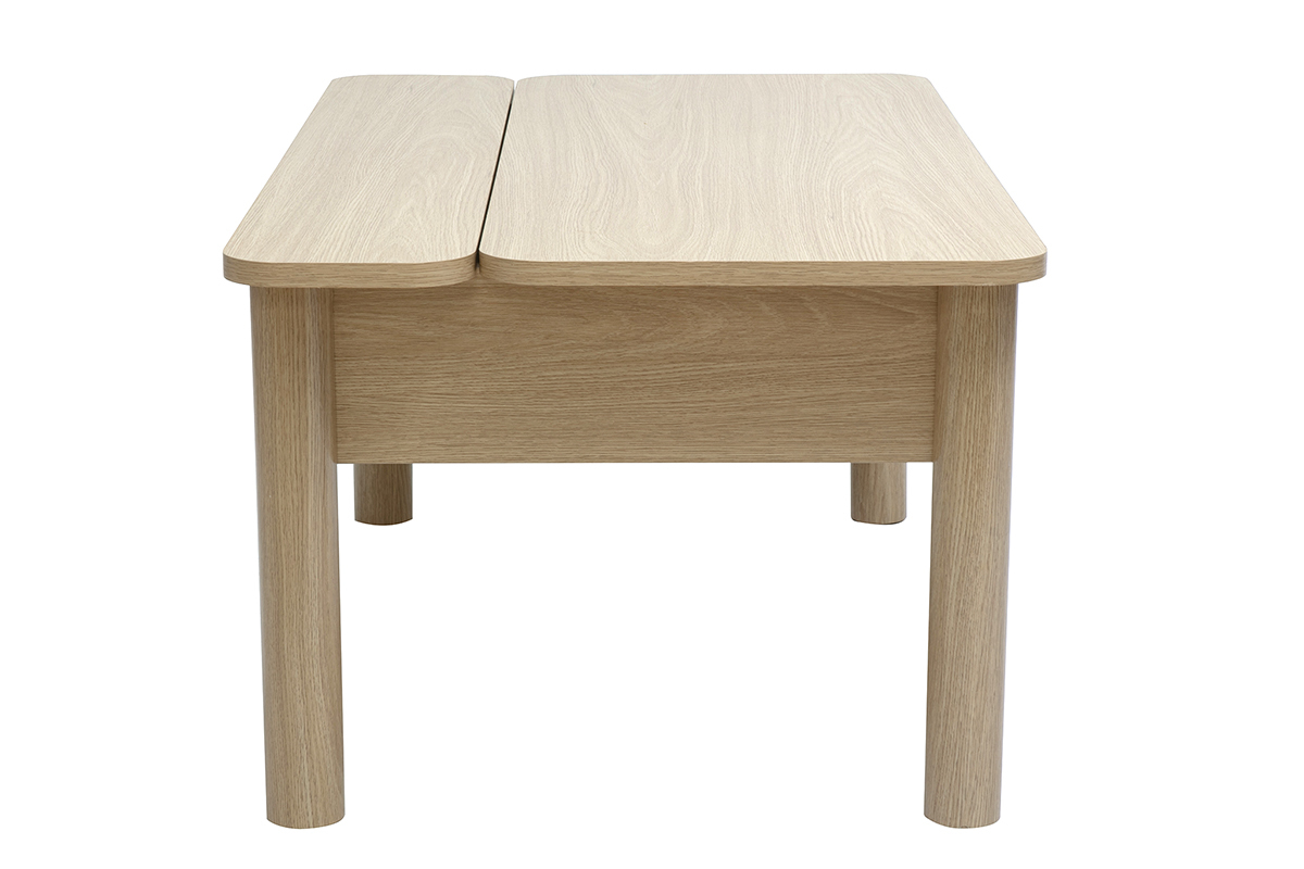 Table basse relevable finition bois ch�ne, design moderne, hauteur ajustable, adapt� pour salon