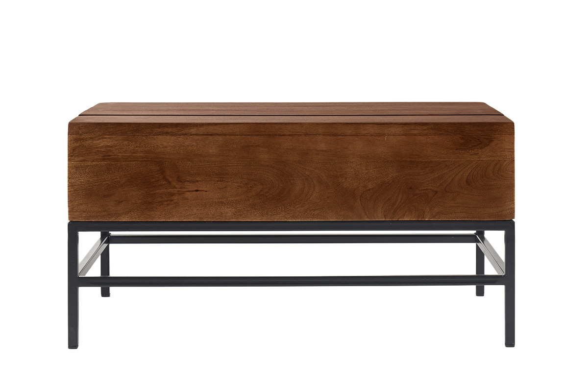 Table basse relevable industrielle bois manguier massif teint� et m�tal noir L90 cm YPSTER
