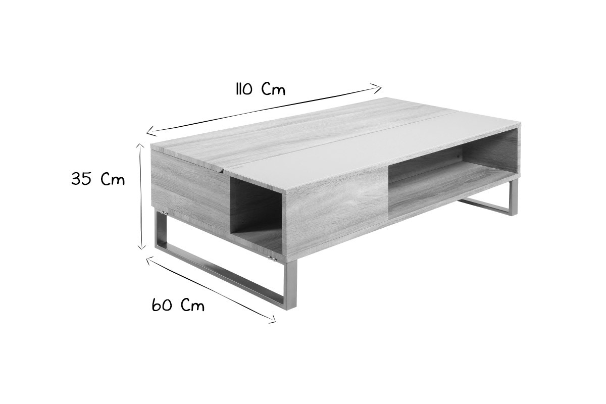 Table basse relevable rectangulaire bois clair et m�tal noir L110 cm WYNN