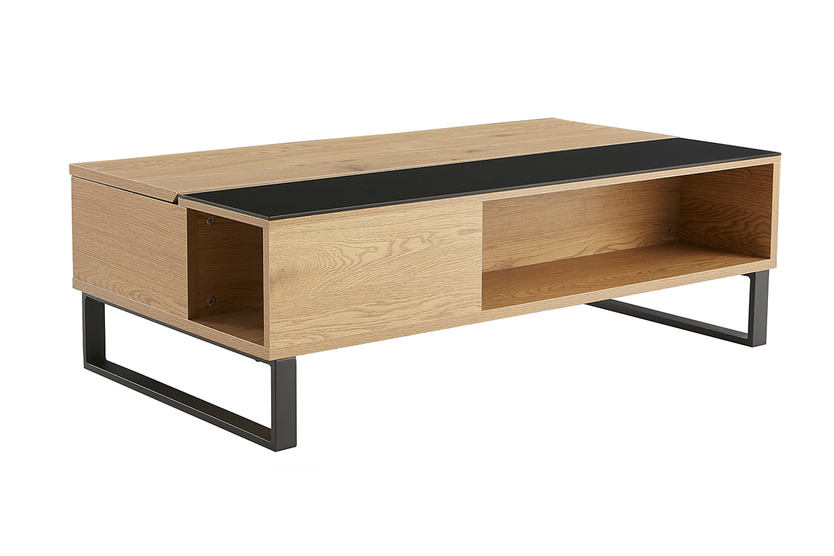 Table basse relevable rectangulaire bois clair et m�tal noir L110 cm WYNN