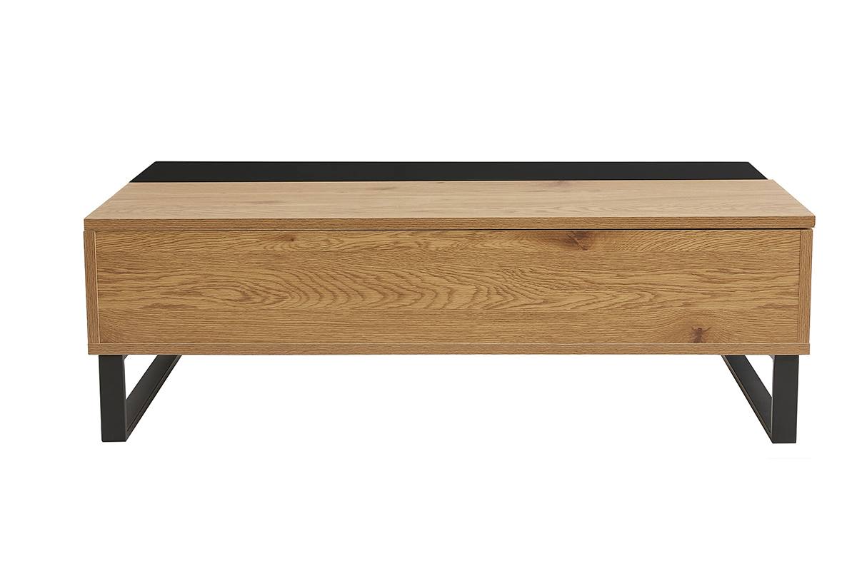 Table basse relevable rectangulaire bois clair et m�tal noir L110 cm WYNN