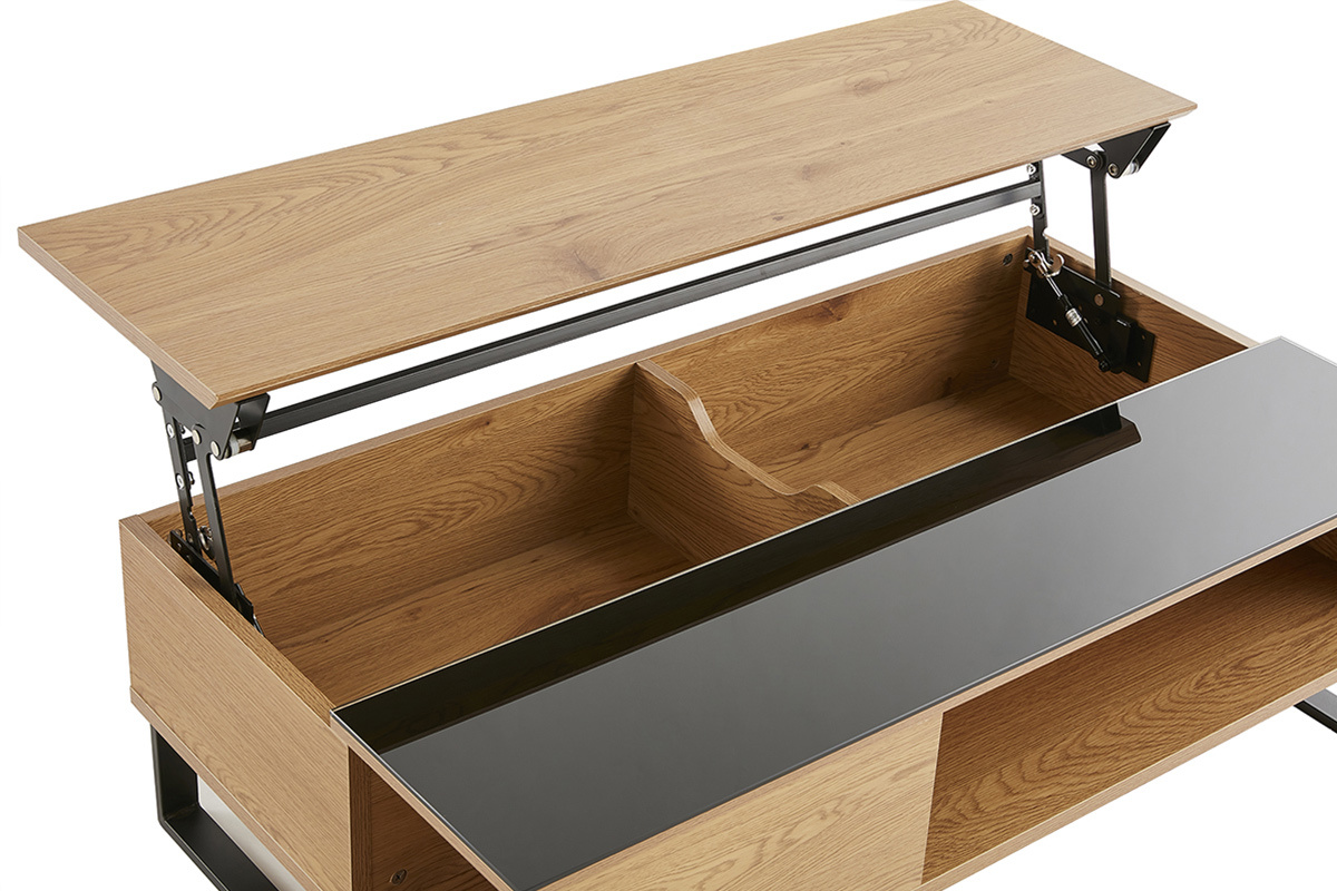 Table basse relevable rectangulaire bois clair et m�tal noir L110 cm WYNN