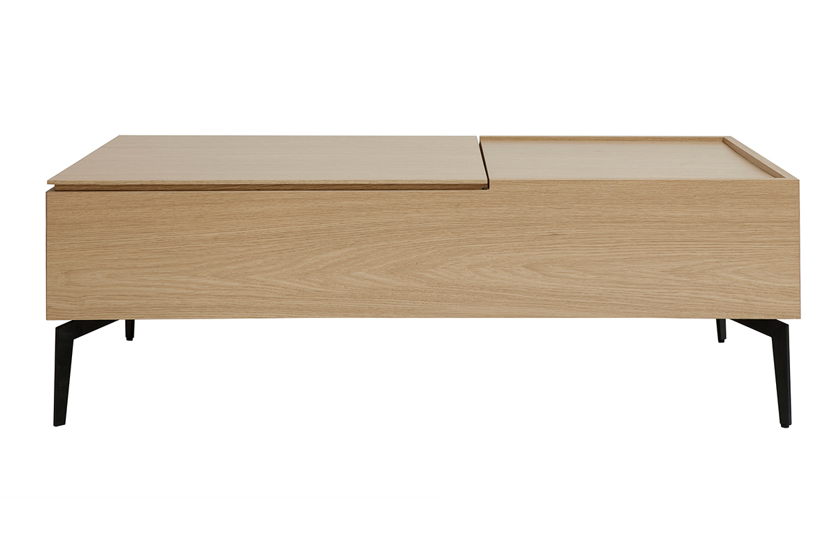 Table basse relevable rectangulaire bois clair finition ch�ne et m�tal noir L103 cm SEDA