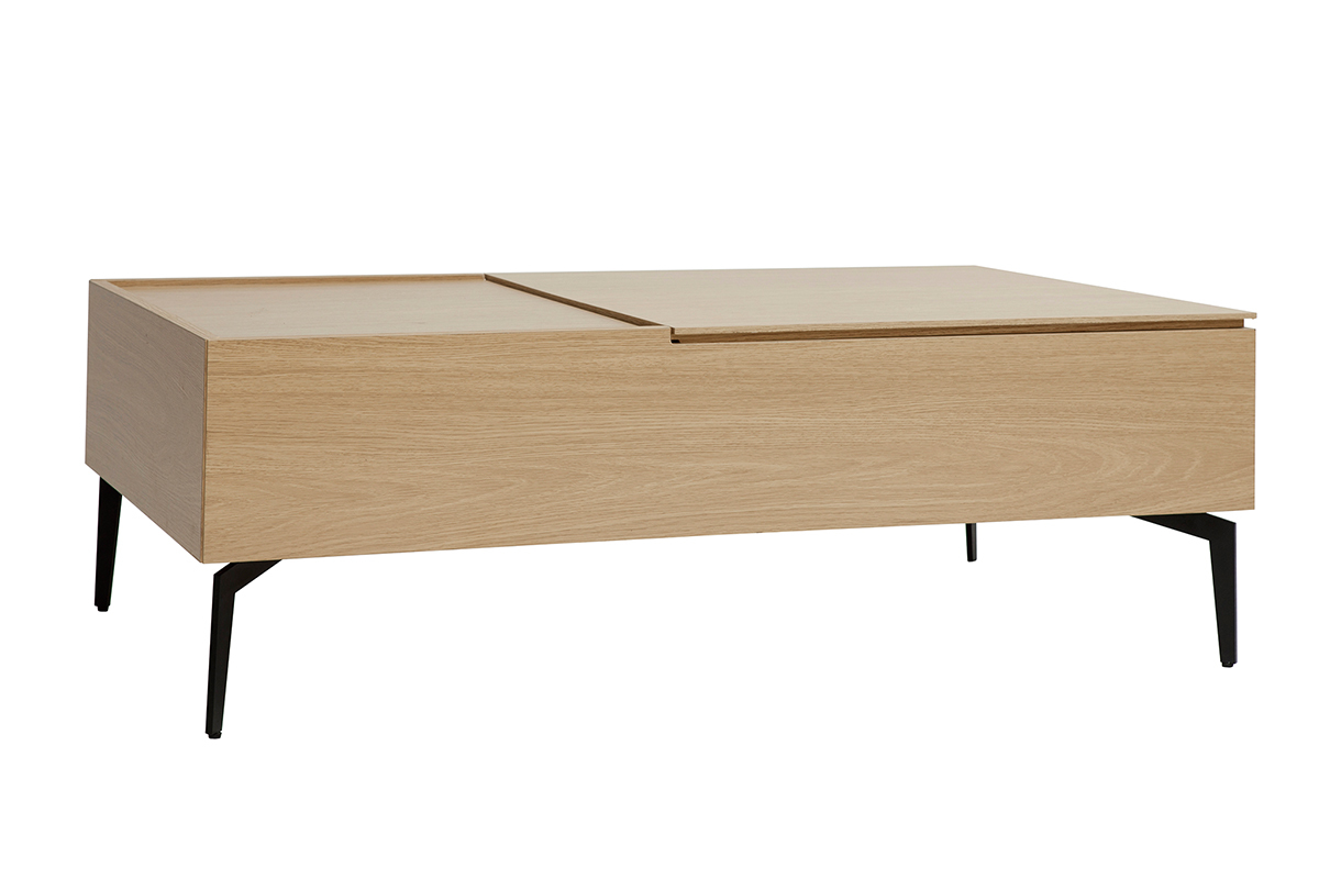 Table basse relevable rectangulaire bois clair finition ch�ne et m�tal noir L103 cm SEDA