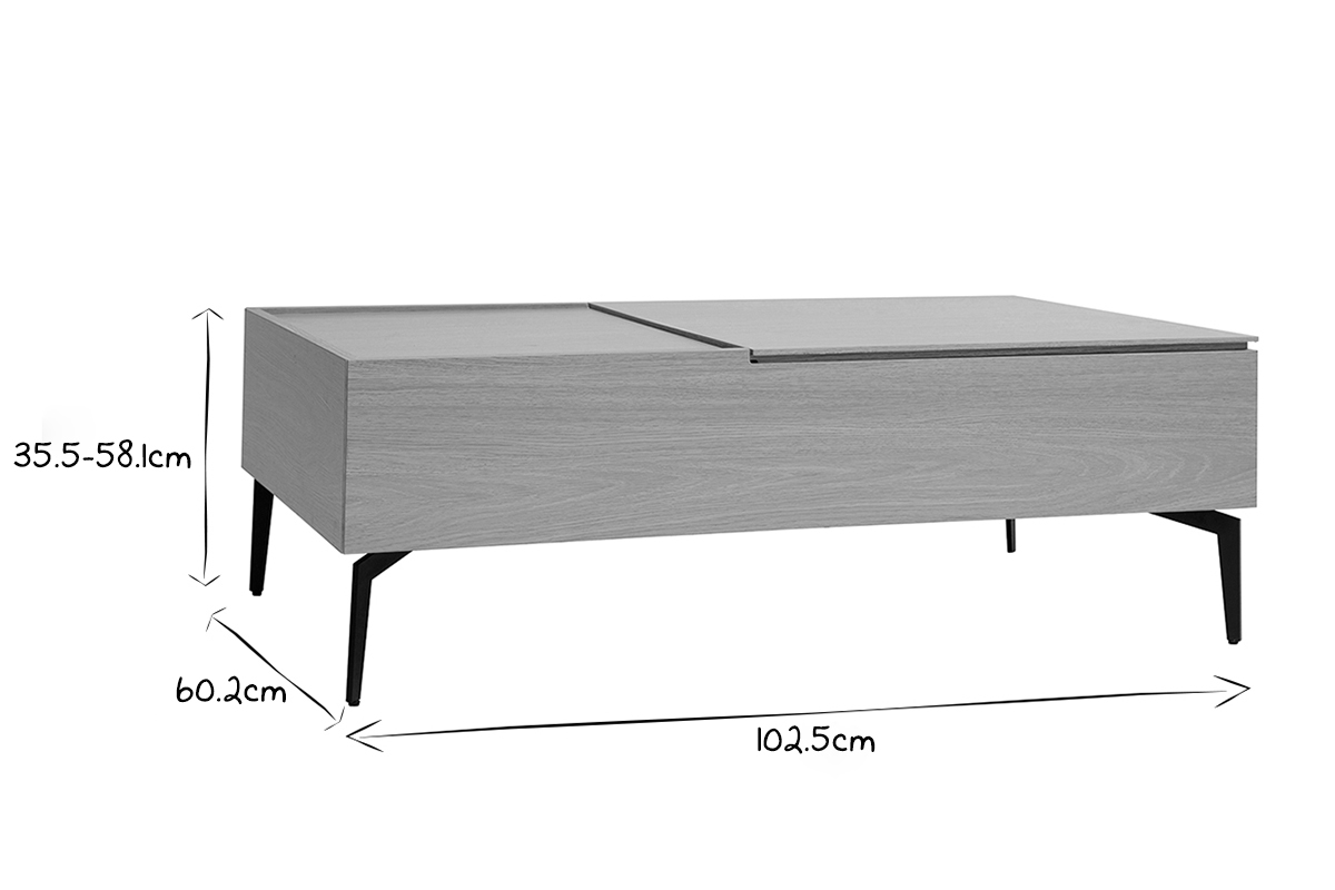 Table basse relevable rectangulaire bois clair finition ch�ne et m�tal noir L103 cm SEDA