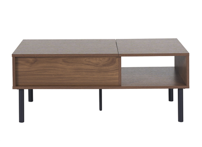 Table basse relevable rectangulaire bois fonc&eacute; finition noyer et m&eacute;tal noir L100 cm KANE