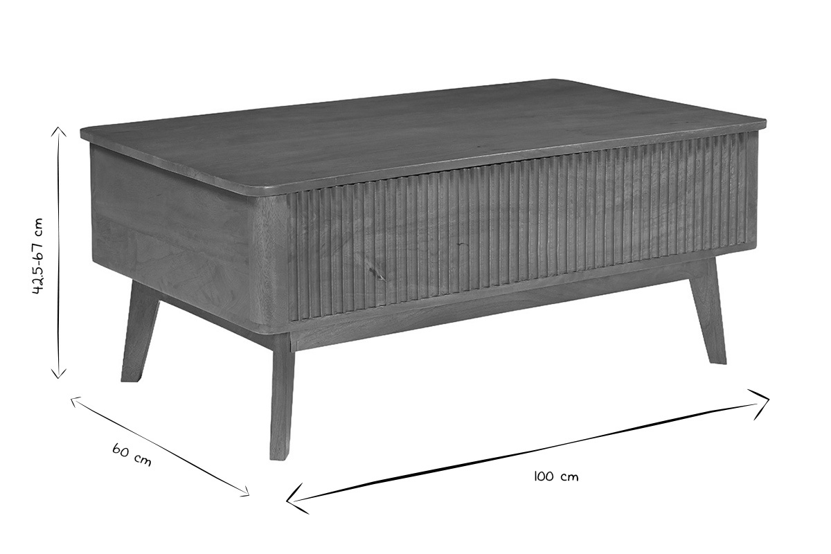 Dimensions de la table basse ALDA en noir et blanc : L100 x P60 x H42,5 � 67 cm.
