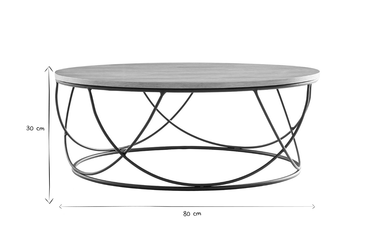 Table basse ronde bois clair ch�ne et m�tal noir D80 cm LACE