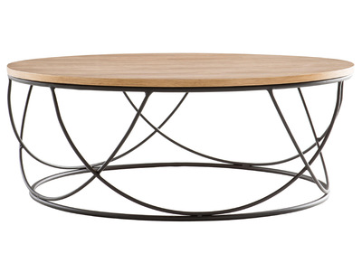 Table basse ronde bois clair ch&ecirc;ne et m&eacute;tal noir D80 cm LACE