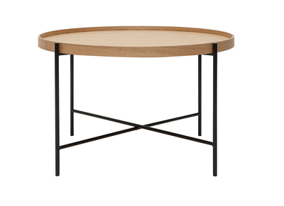 Table basse ronde bois clair et m&eacute;tal noir D75 cm BASSY