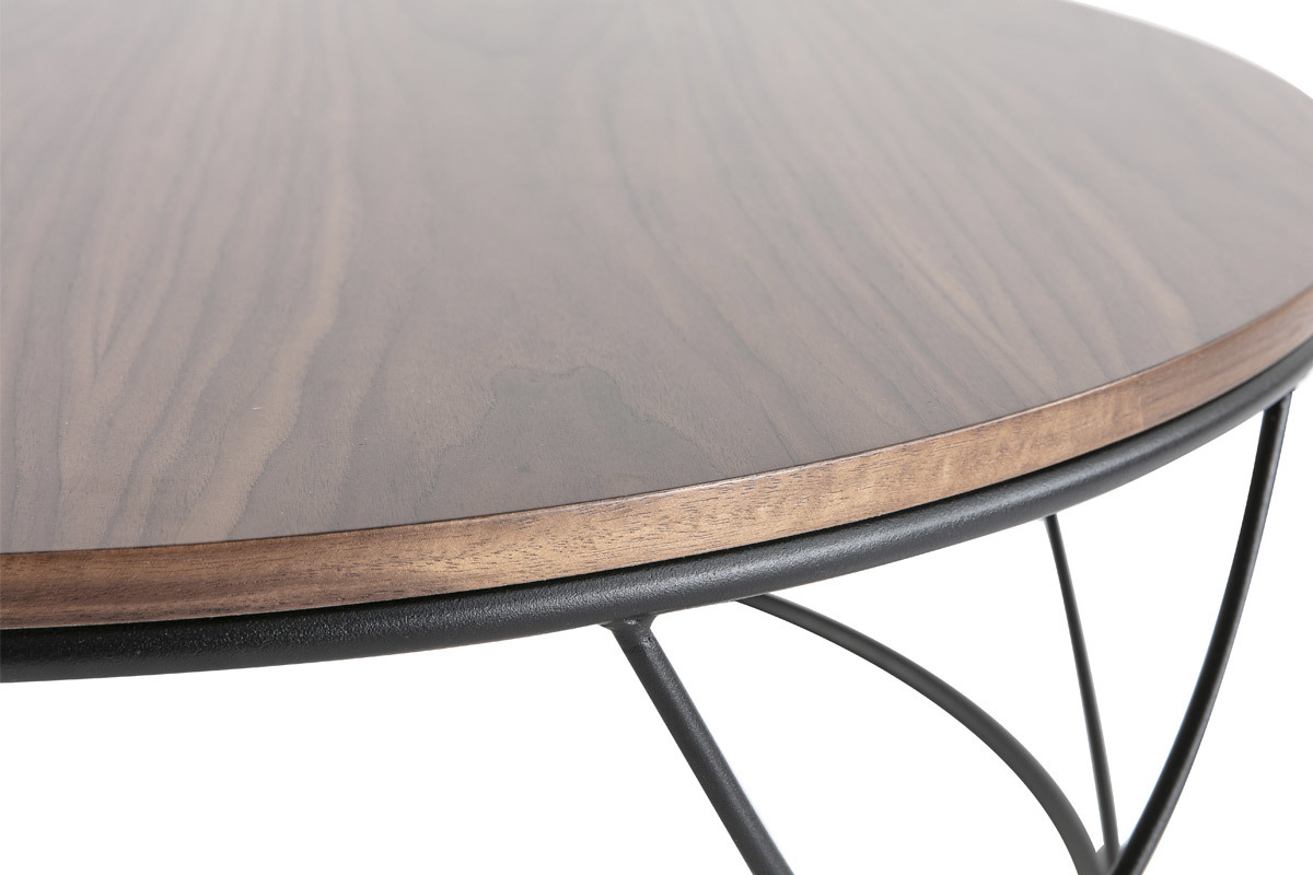 Table basse ronde bois fonc� noyer et m�tal noir D80 cm LACE
