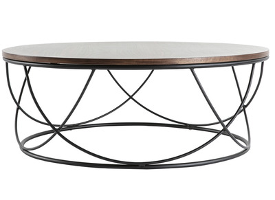 Table basse ronde bois fonc&eacute; noyer et m&eacute;tal noir D80 cm LACE