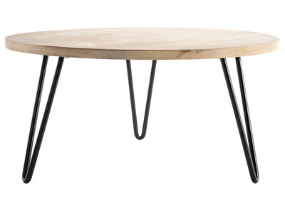Table basse ronde bois manguier massif et m&eacute;tal noir D80 cm VIBES