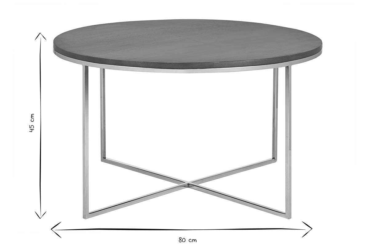 Dimensions de la table basse ronde ADVITA en noir et blanc, diam�tre 80 cm, hauteur 45 cm.