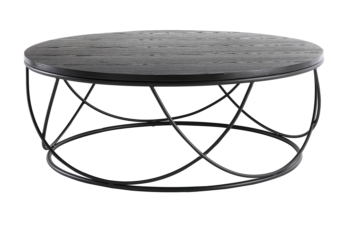 Table basse ronde bois noir et m�tal noir D80 cm LACE