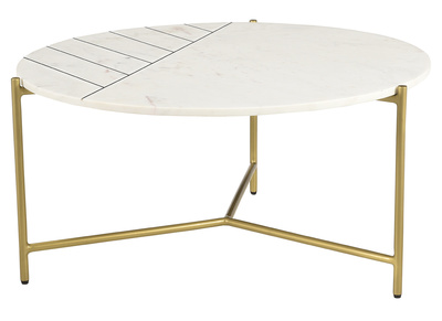 Table basse ronde design en marbre blanc et laiton D90 cm SILLON