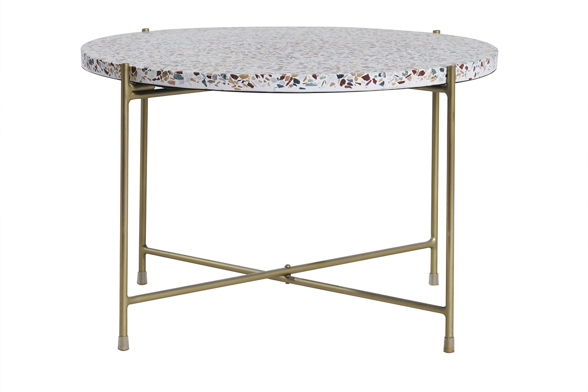 Table basse ronde design en terrazzo et m�tal dor� D55 cm MEZZO