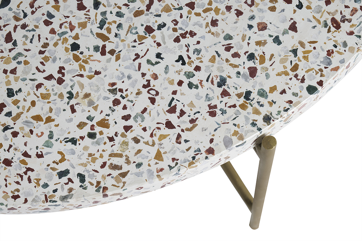Table basse ronde design en terrazzo et m�tal dor� D55 cm MEZZO