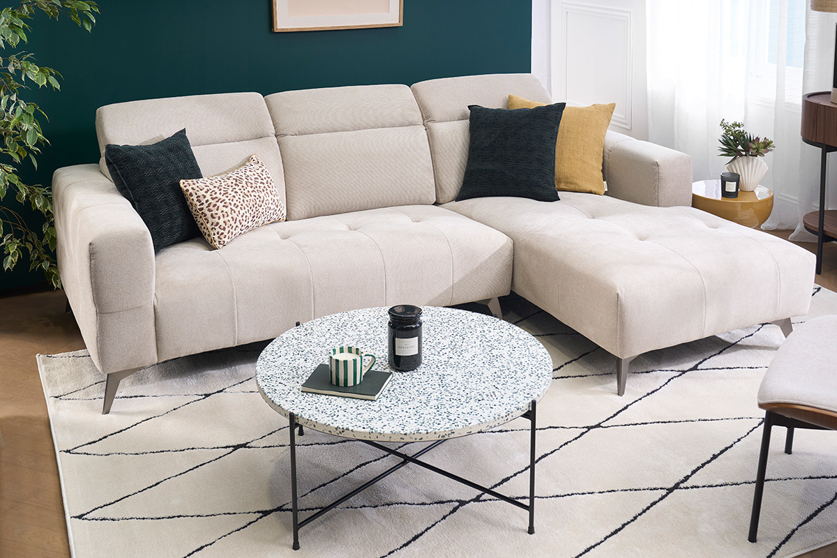 Table basse ronde design en terrazzo et m�tal noir D81 cm MEZZO