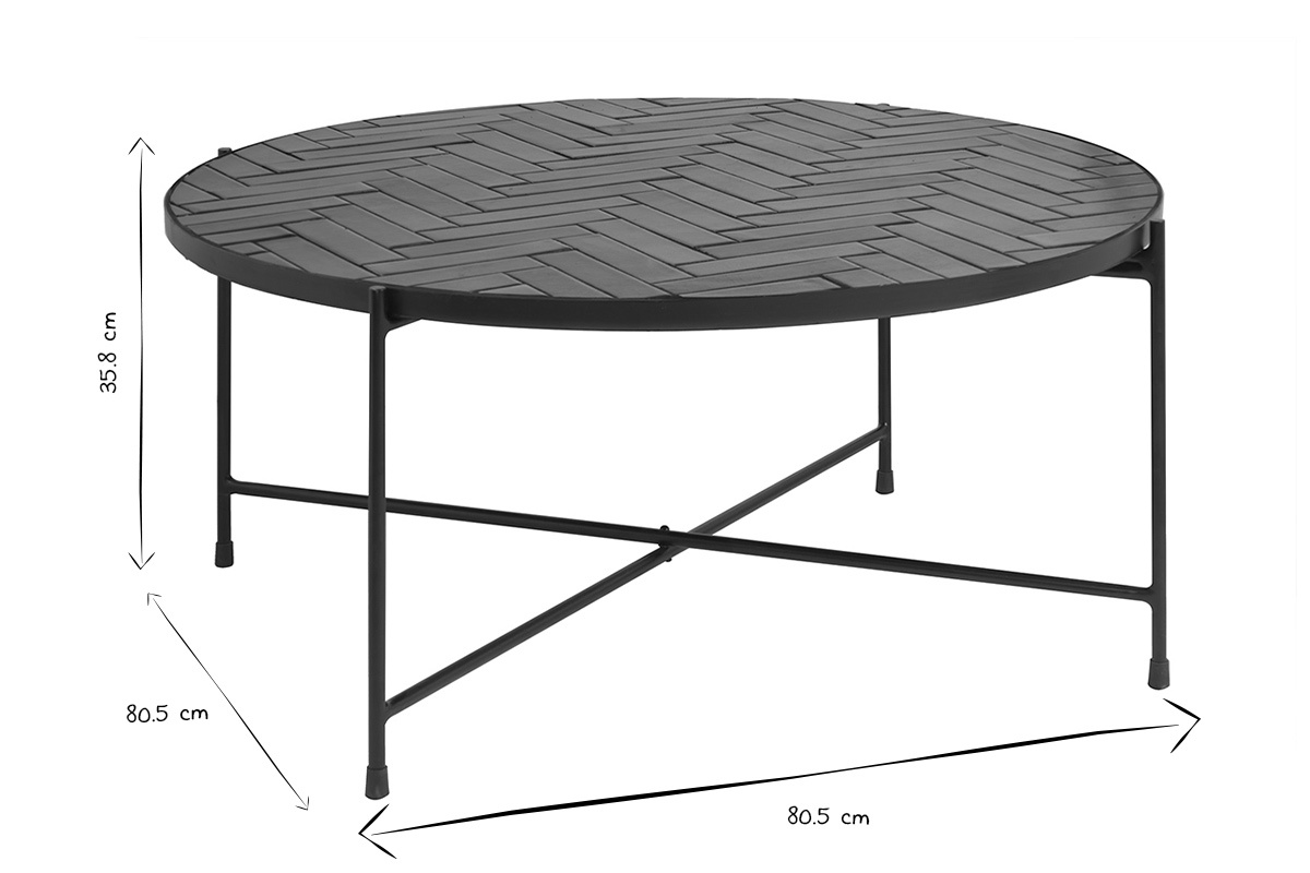 Table basse ronde en c�ramique vert fonc� et m�tal noir, 80.5 cm de diam�tre, mod�le KOTTA, vue des dimensions.