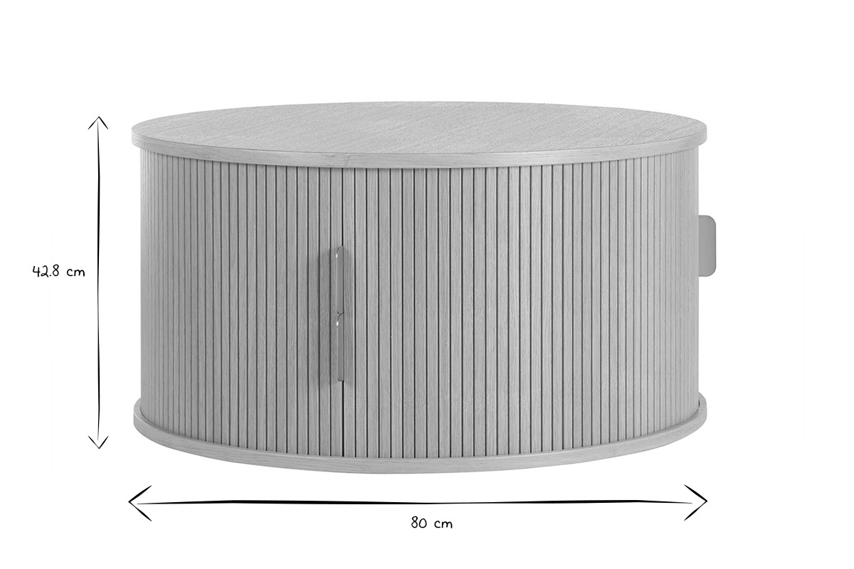 Table basse ronde finition bois clair ch�ne 2 portes coulissantes D80 cm EPIC