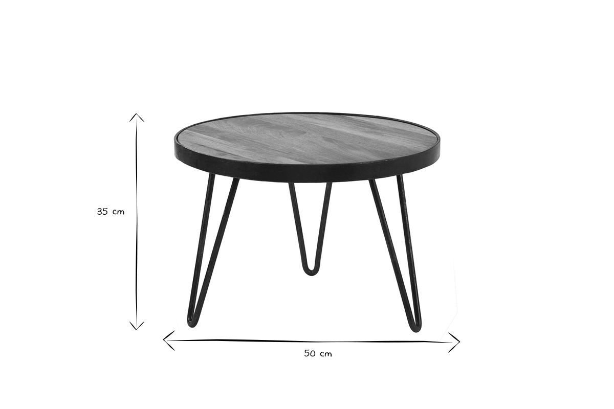 Table basse ronde industrielle en noir et blanc, dimensions 50 cm de diam�tre et 35 cm de hauteur.