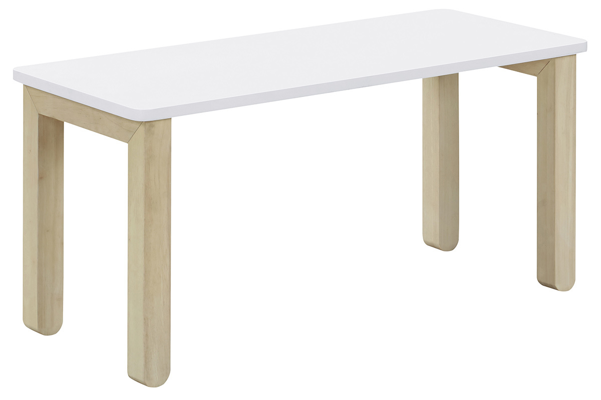 Table basse scandinave avec banc int�gr� blanc et bois clair L110 cm CYBEL