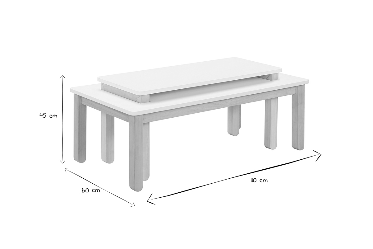 Table basse scandinave avec banc int�gr� blanc et bois clair L110 cm CYBEL