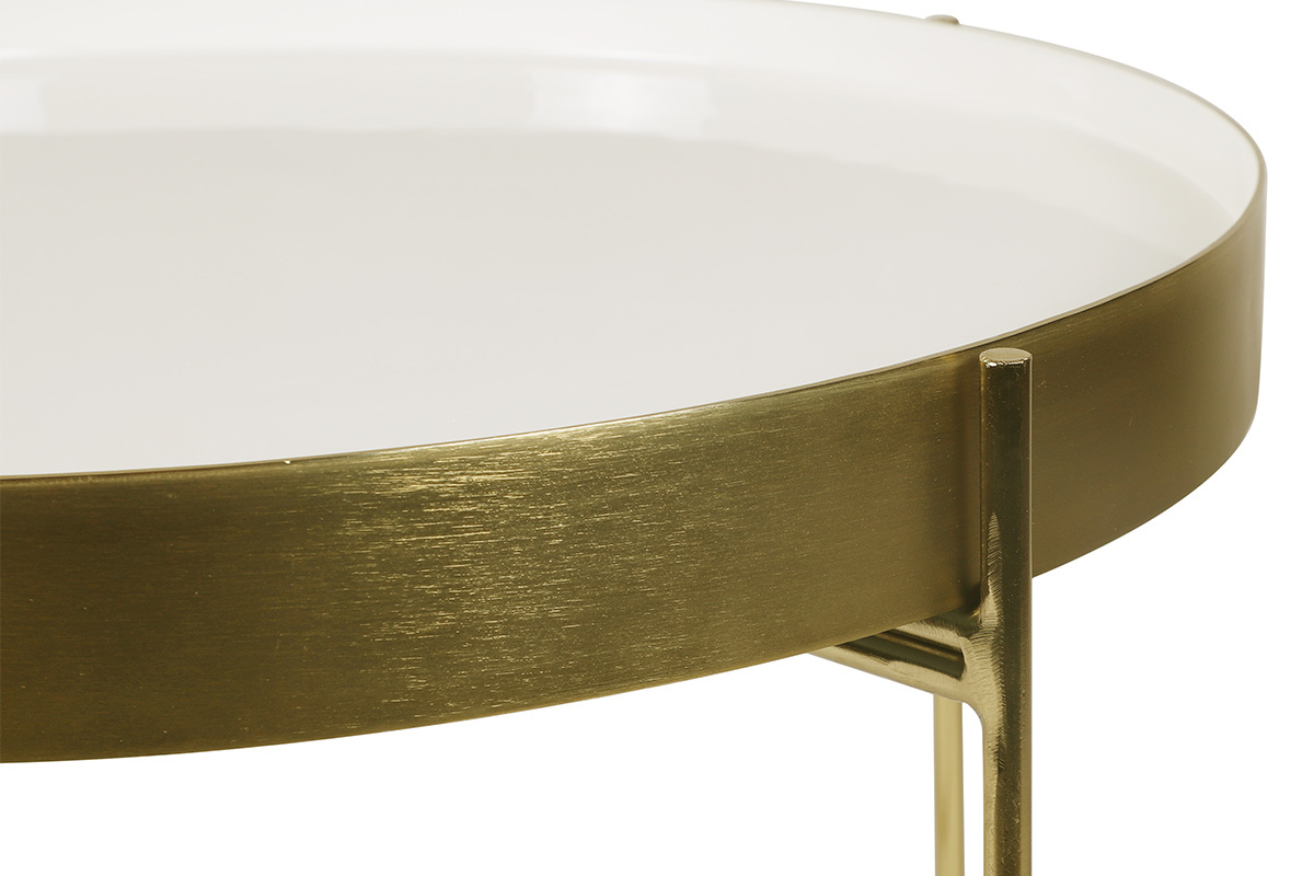 Table d'appoint avec plateau r�versible bleu canard / blanc D51 cm SATEEN