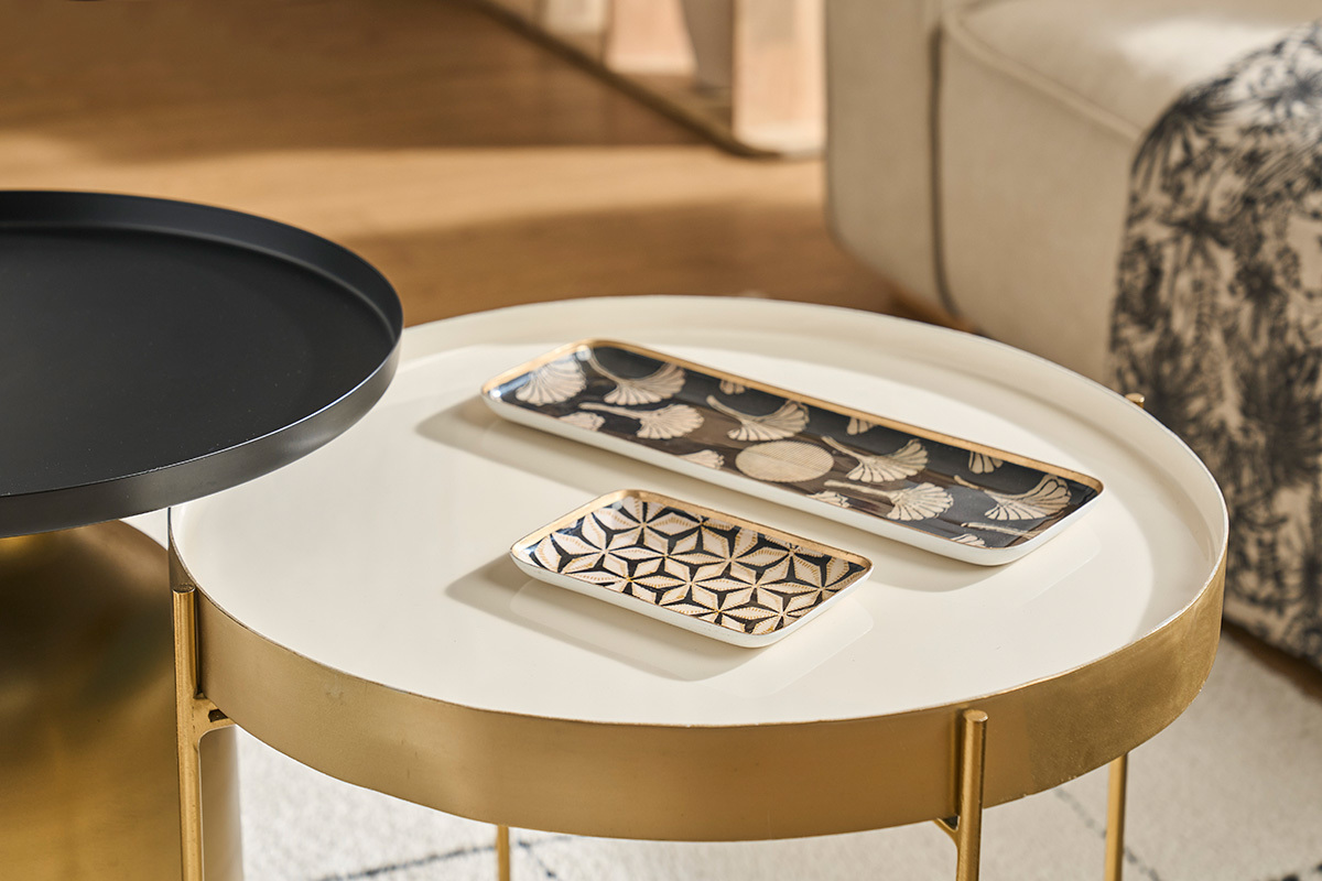 Table d'appoint avec plateau r�versible bleu canard / blanc D51 cm SATEEN