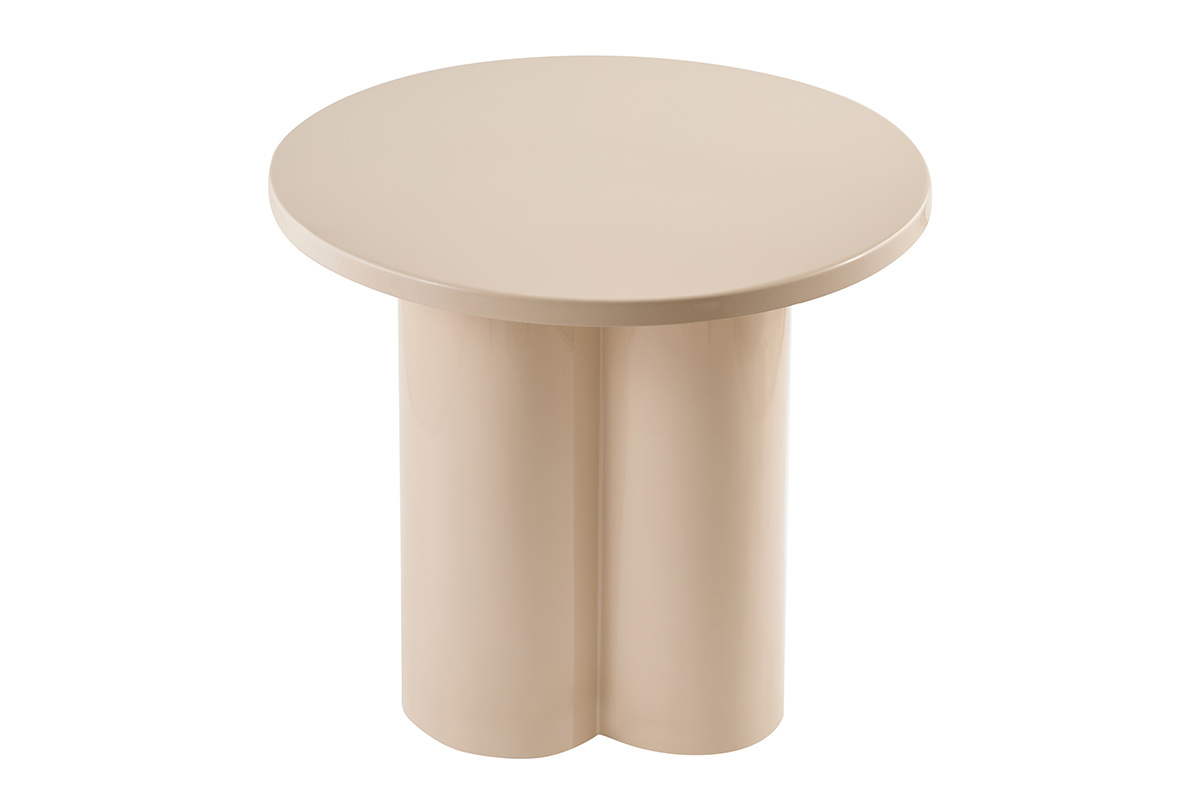 Table d'appoint design en m�tal �maill� beige, vue de dessus, diam�tre 51 cm.