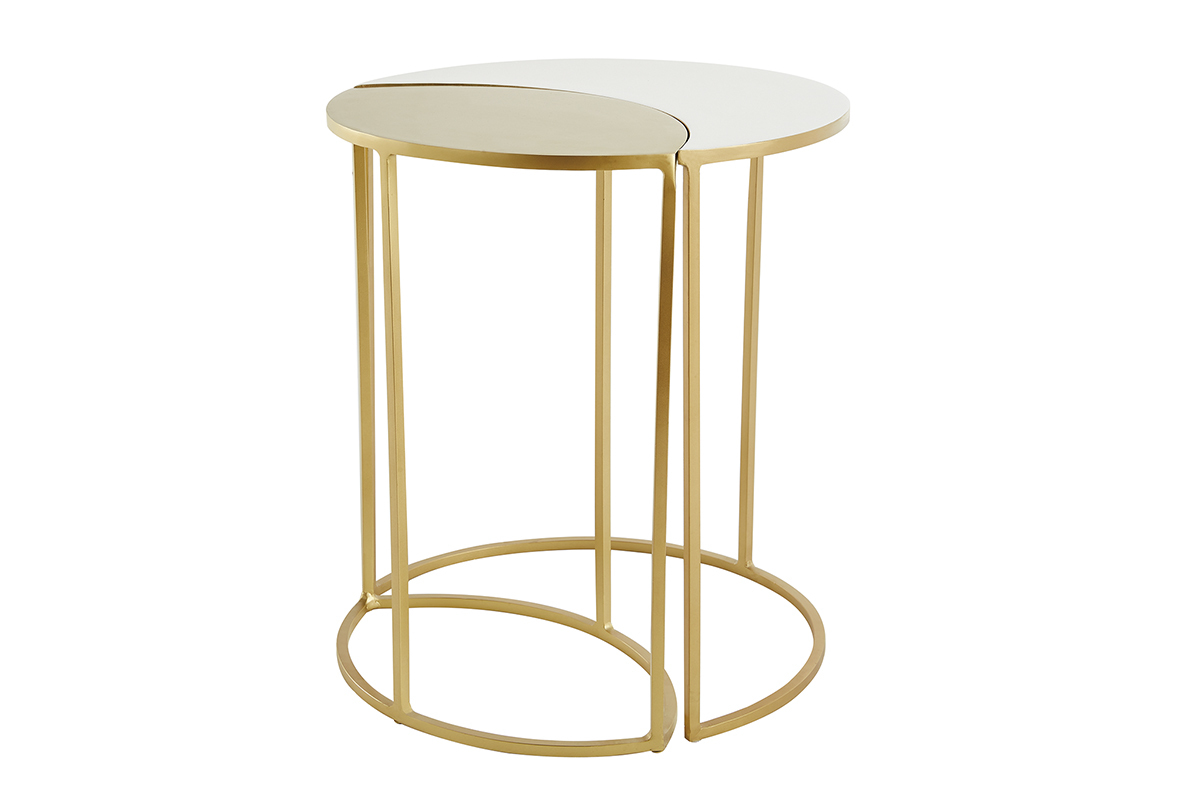 Table d'appoint en m�tal laqu� blanc et dor� TOSCANE