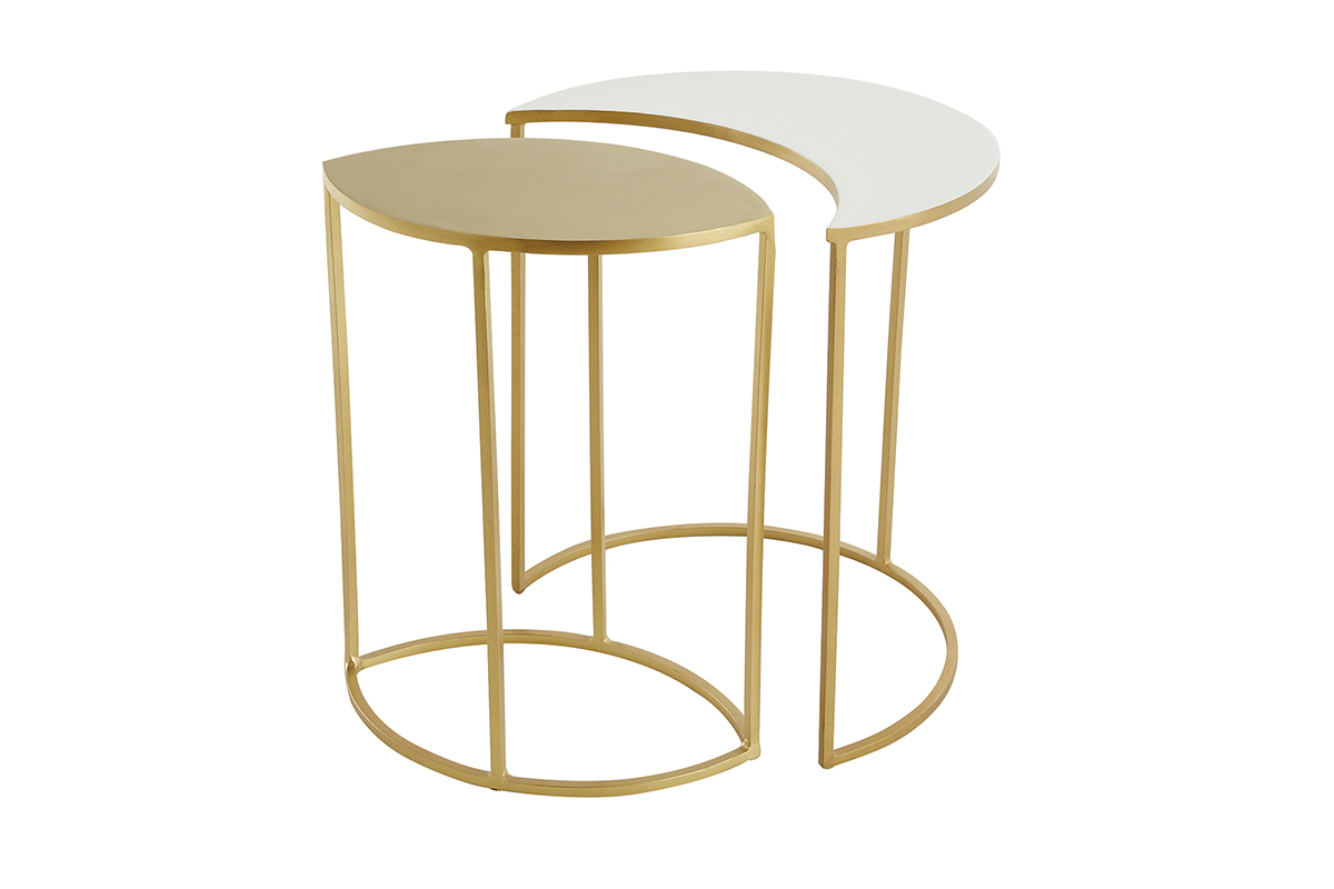 Table d'appoint en m�tal laqu� blanc et dor� TOSCANE