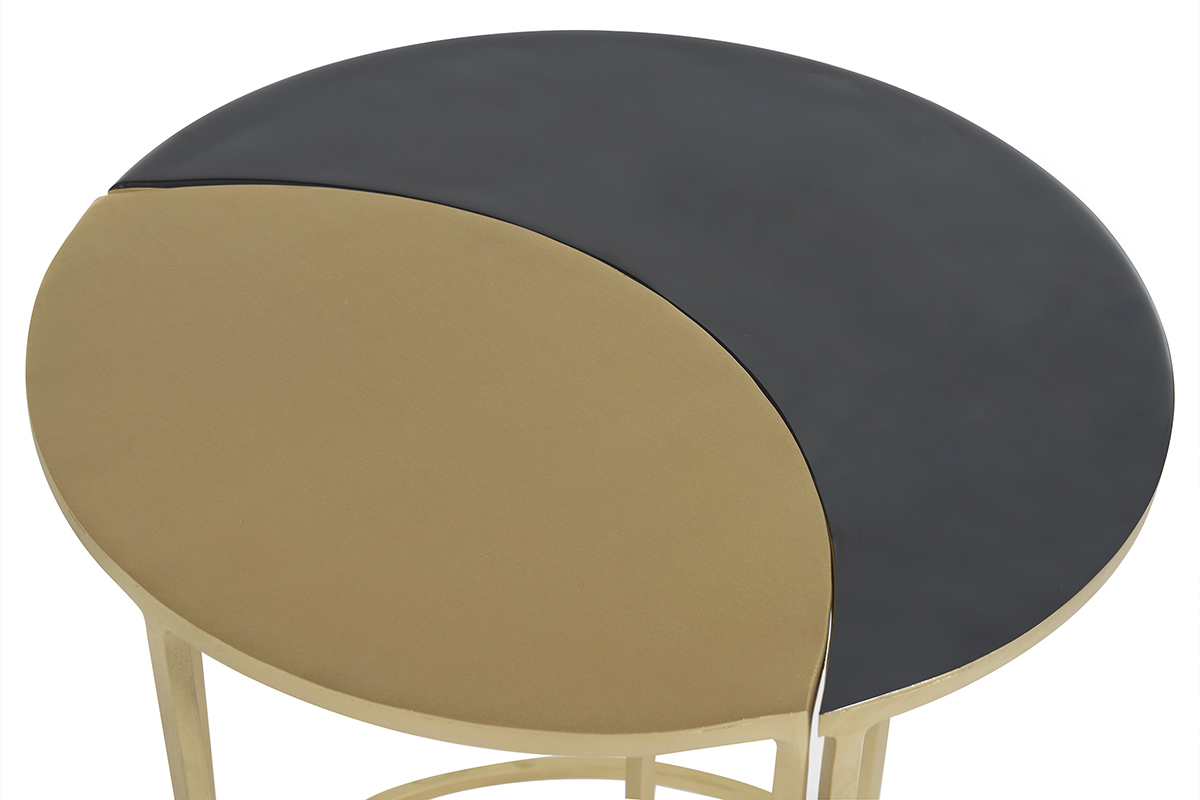 Table d'appoint en m�tal laqu� noir et dor� TOSCANE