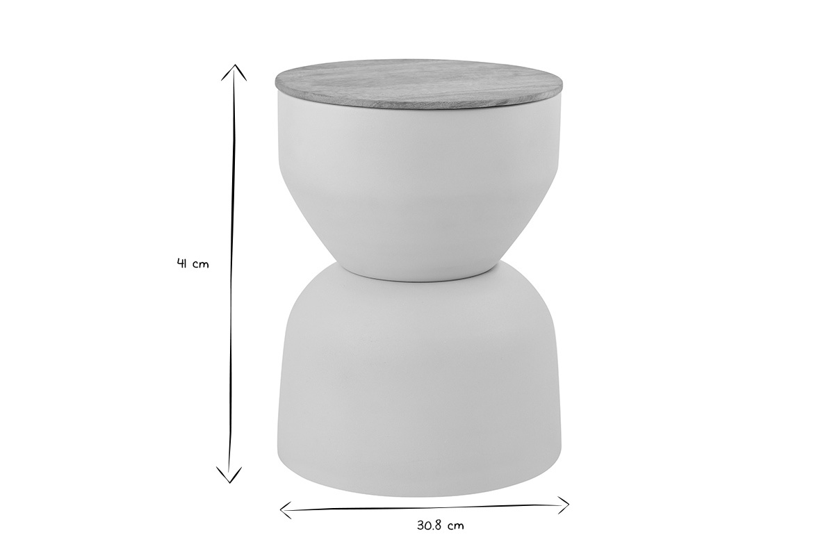 Table d'appoint YOYO ronde en noir et blanc, dimensions indiqu�es 41 cm de haut et 30,8 cm de diam�tre.