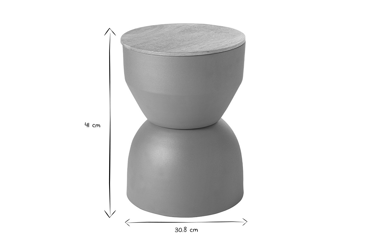 Table d'appoint ronde design avec rangement en m�tal terre brul�e et bois manguier massif D30 cm YOYO