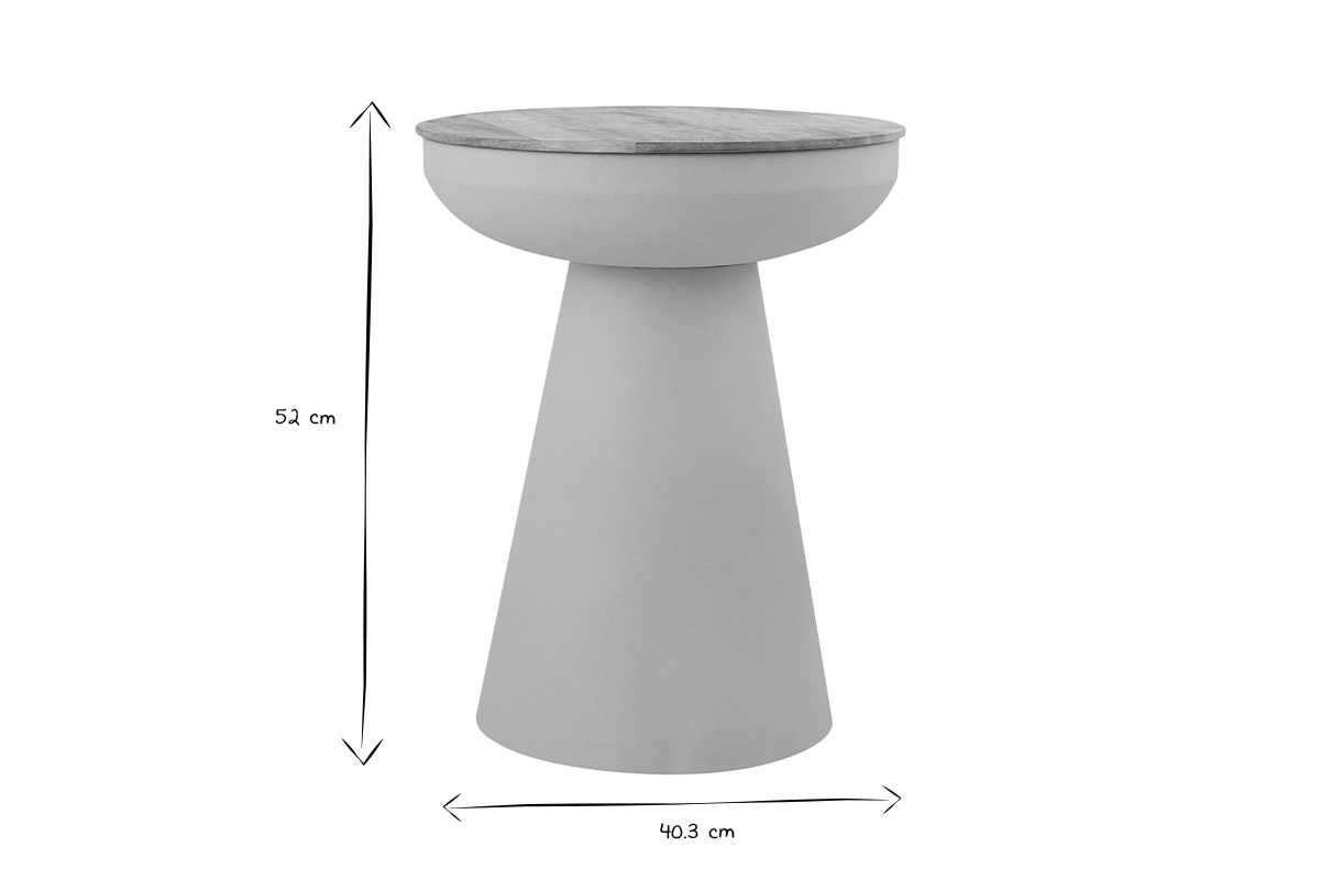 Table d'appoint ronde design avec rangement en m�tal vert c�ladon et bois manguier massif H52 cm TAM