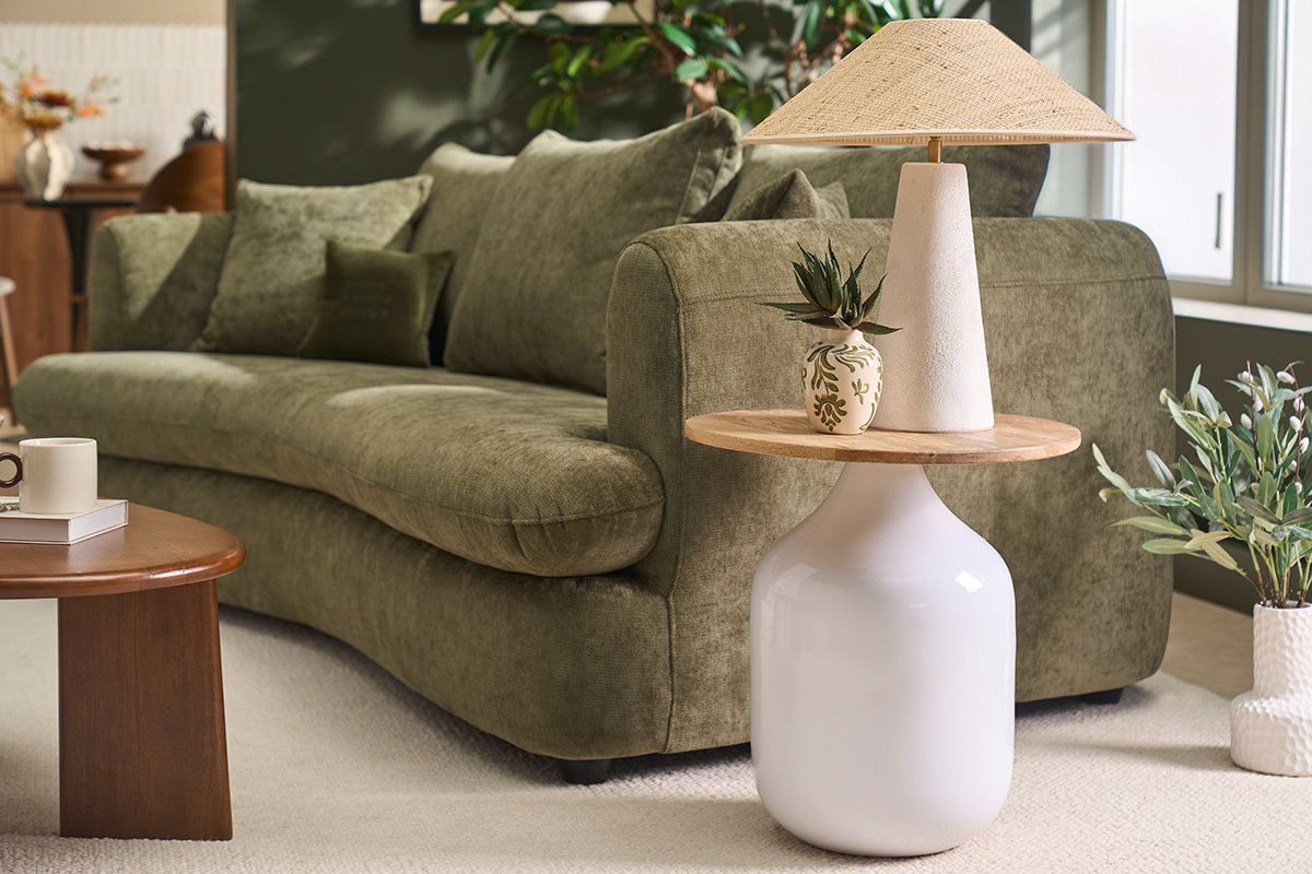 Table d'appoint ronde design blanche et bois manguier massif H49 cm VERONA