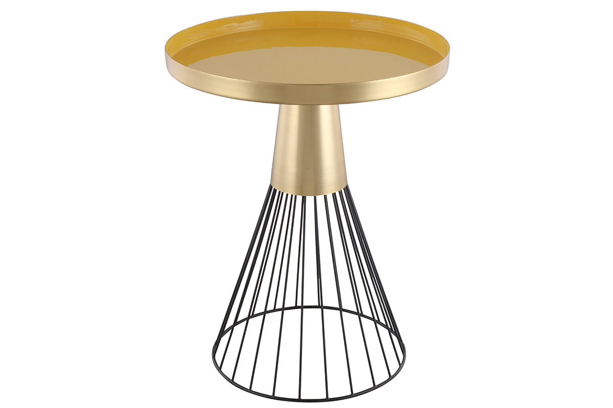 Table d'appoint ronde en acier laqu� moutarde et dor� D41 cm SPLEEN