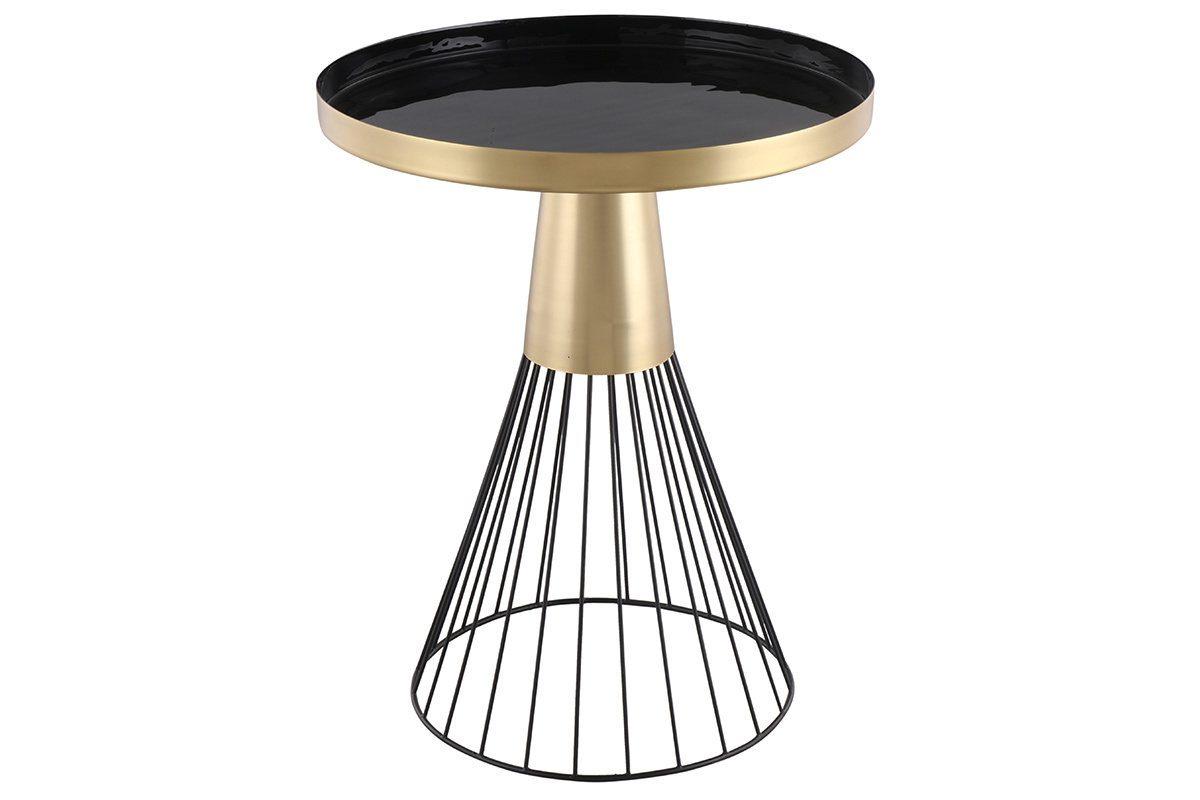Table d'appoint ronde en acier laqu� noir et dor� D41 cm SPLEEN