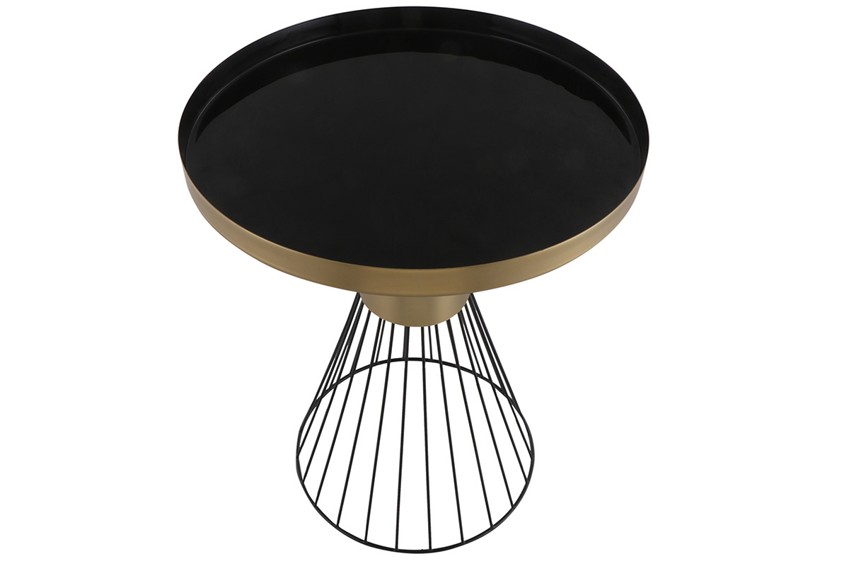 Table d'appoint ronde en acier laqu� noir et dor� D41 cm SPLEEN