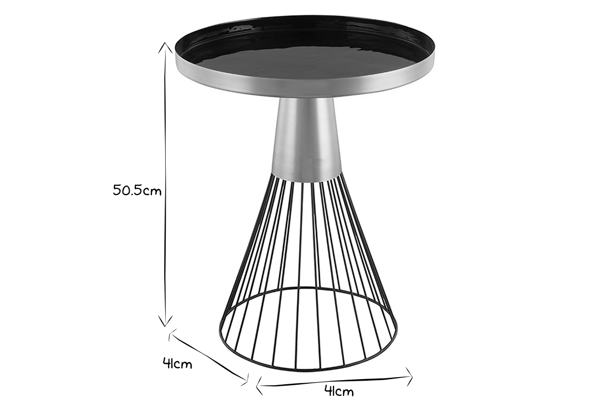 Table d'appoint ronde en acier laqu� noir et dor� D41 cm SPLEEN