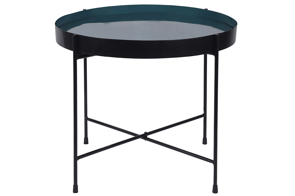 Table d'apppoint ronde avec plateau r�versible bleu canard / noir D51 cm SATEEN