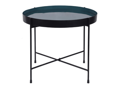 Table d'apppoint ronde avec plateau r&eacute;versible bleu canard / noir D51 cm SATEEN