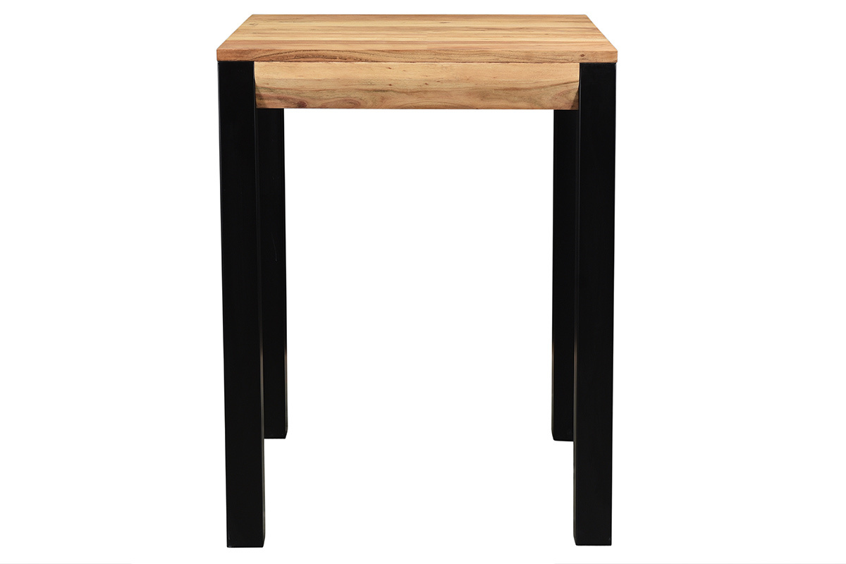 Table de bar extensible en bois massif d'acacia et m�tal, vue de face.
