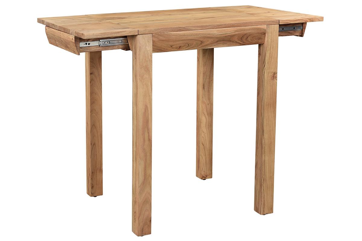 Table de bar haute extensible carr�e en bois massif, vue de trois-quarts