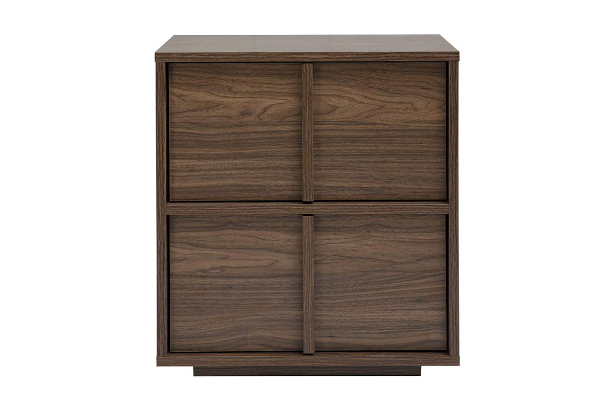 Table de chevet 2 tiroirs finition bois fonc� noyer, vue de face