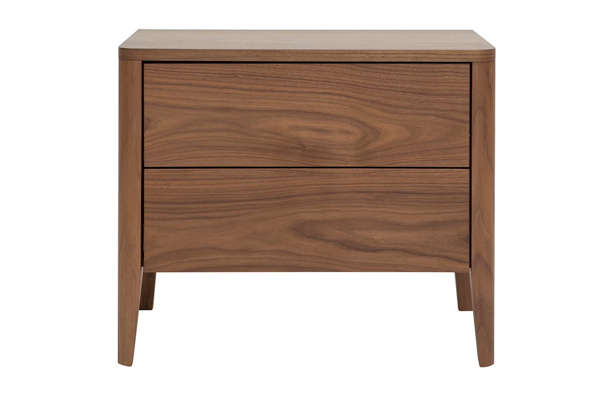 Table de chevet avec rangements 2 tiroirs bois fonc� noyer BENJA