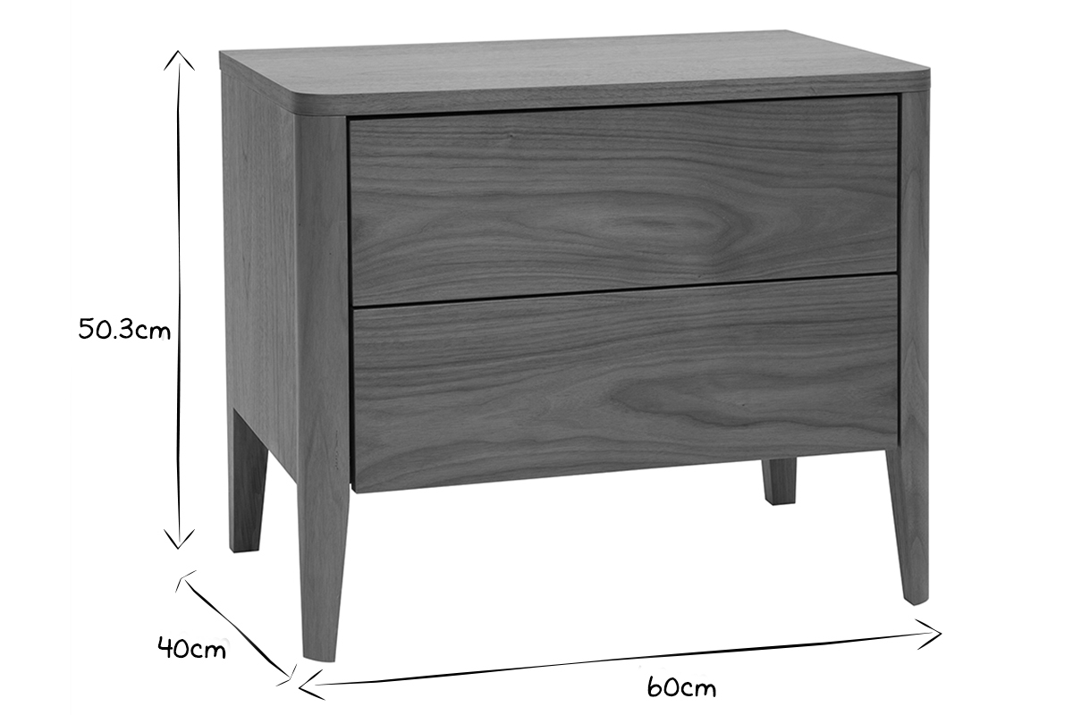 Table de chevet avec rangements 2 tiroirs bois fonc� noyer BENJA