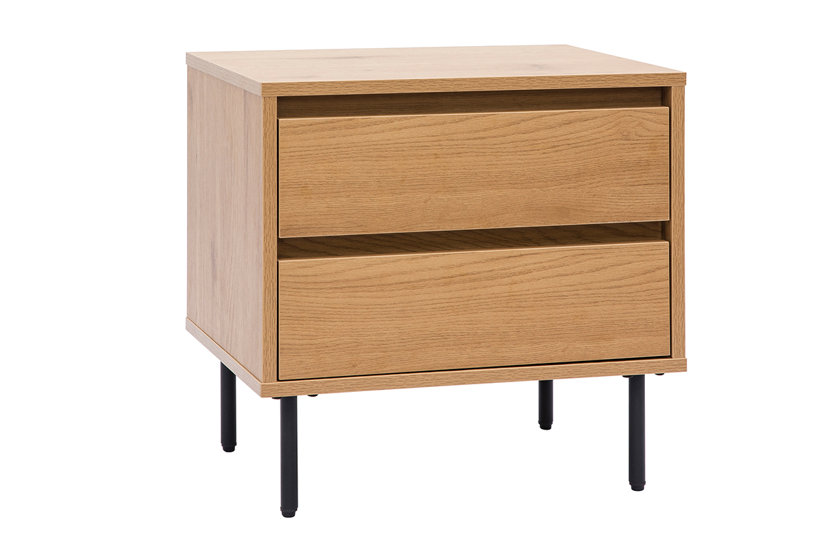 Table de chevet avec rangements 2 tiroirs finition bois clair ch�ne ARAGON